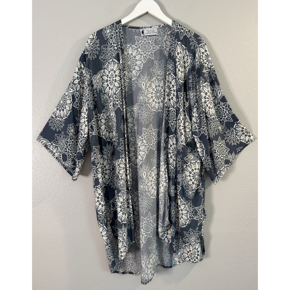 Boho Mandala Rayon Kimono Duster Festival Beach Cover Up Handmade Thailand O/S